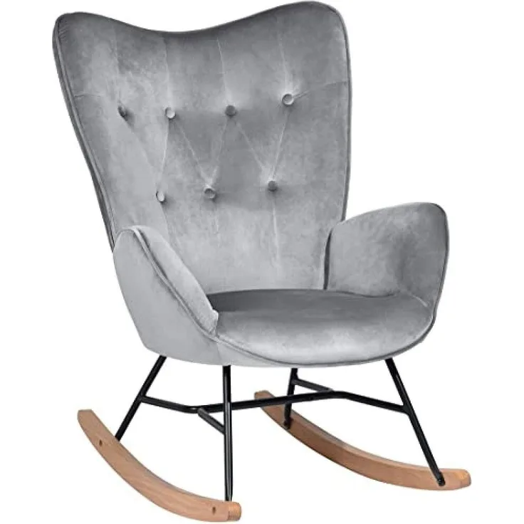 Möbel, Cosy Epping Velvet Dark Grey, Schaukelstuhl, Freizeitstuhl und Ruhe, Velours, Grau, für Wohnzimmer, Esszimmer, Füße aus Holz, Metall, 68 x 87 x 98 cm