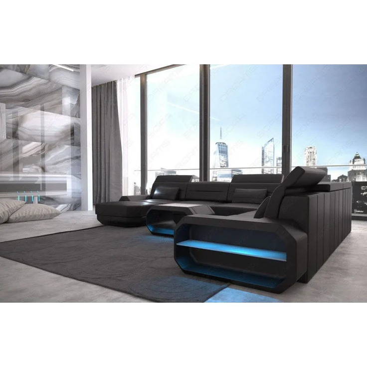 Mini XL Wohnlandschaft Roma mit LED – Komfort & Stil - Kunstleder - Schwarz - Links – Bild 4