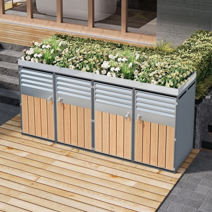 Mülltonnenbox, Mülltonnenunterstand mit Hochbeet, 120L 240L, wetterfest, Container, Abfallbehälter, Tonnenhaus, Gartenbox, abschließbare Müllbox (4 Tonnen) – Bild 3