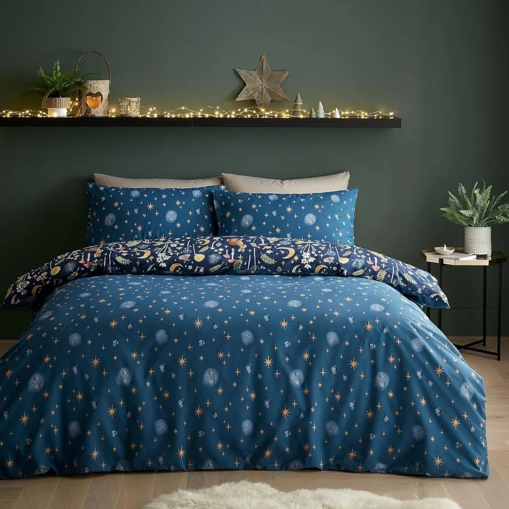 Catherine Lansfield Enchanted Twilight Animals Wende-Bettwäsche-Set für Kingsize-Betten mit Kissenbezügen, Marineblau – Bild 2