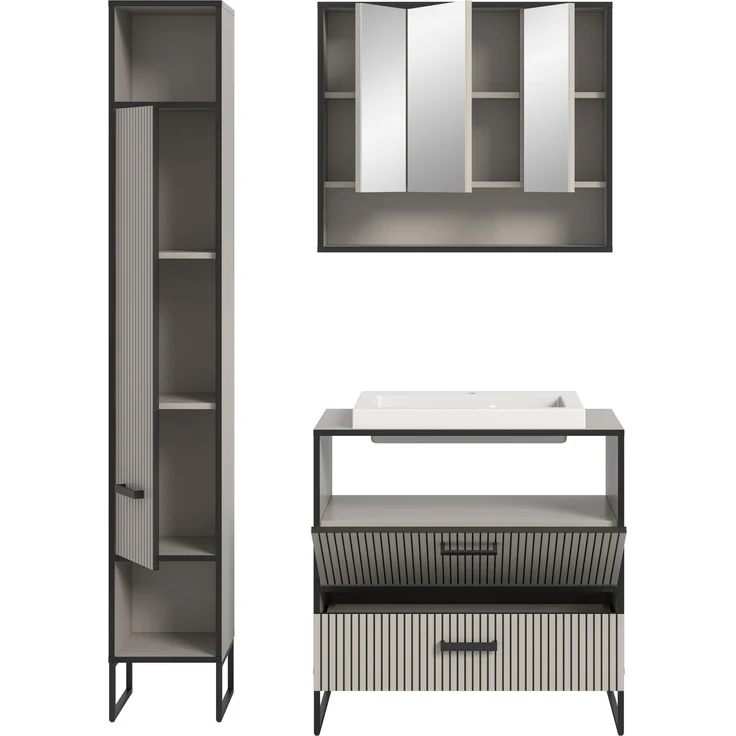 Badezimmer-Set >Bagno< (3-teilig) inkl. Waschbecken, in kaschmir Dekor - 125x192x48cm (BxHxT) – Bild 4