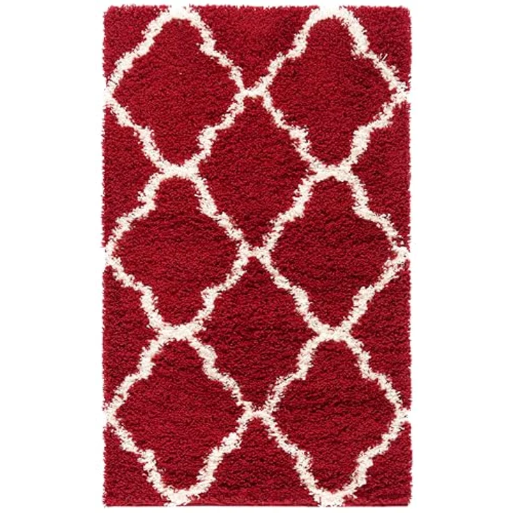 SAFAVIEH Zottelig Teppich für Wohnzimmer, Esszimmer, Schlafzimmer - Dallas Shag Collection, Hoher Flor, Rot und Elfenbein, 91 X 152 cm – Bild 3