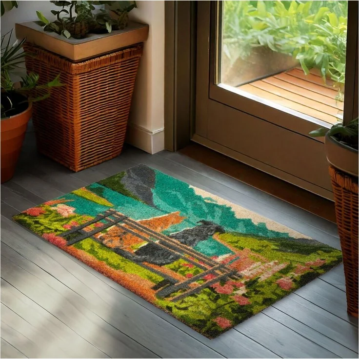 BRUBAKER Fußmatte Hund und Katze auf Bank vor Bergsee mit Blumen - Schmutzfangmatte, Rechteckig, Höhe: 15 mm, Fußmatte für Außen und Innen - Wetterfest und Rutschfest - 45x75 cm – Bild 5