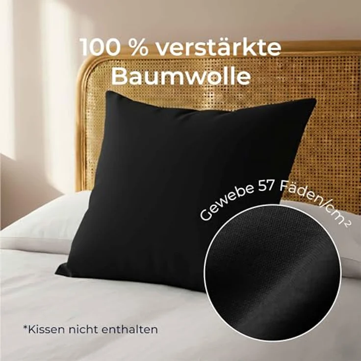 Kissenbezug 80x80 Baumwolle Renforcé (2er-Set) - Schwarz - Dicht gewebt mit 57 Fäden/cm² - Kissenbezug 80x80 cm - Oeko Tex Zertifiziert - Dreamzie – Bild 4