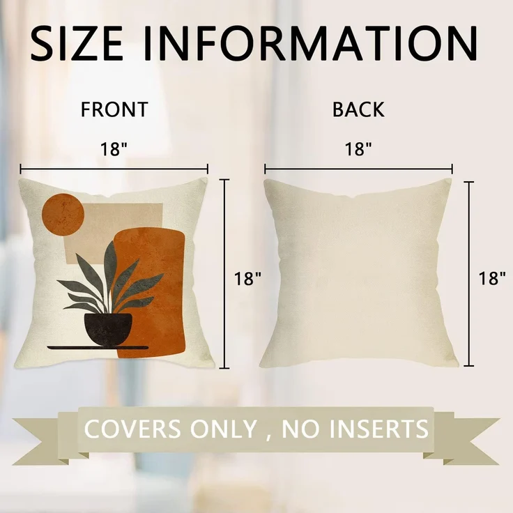 Boho Kissenhüllen 45×45 cm 4er-Set Abstrakte Sunset Plant Olive, Minimalist Modern Art, Bohemian Dekoration – Bild 2