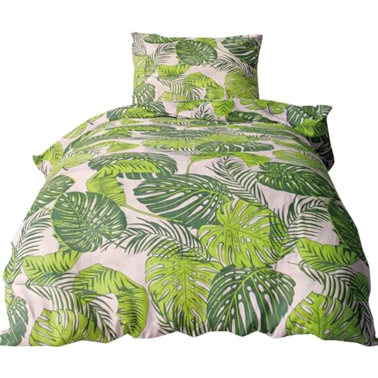 Heubergshop Bettwäsche, Renforcé, 2 teilig, 135x200cm + 80x80cm Tropische Blätter Grün 100% Baumwolle (KY-510/1) – Bild 4