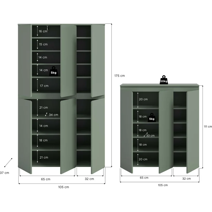 Universalschrank (B/H/T: 235x175x37 cm) in Smoke Green Nachbildung – Bild 4