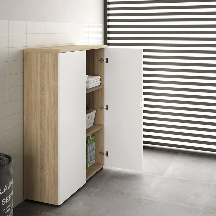 Dmora - Mehrzweck-Kabinett Plano, Mehrzweckschrank mit 2 Türen, Schuhschrank mit 3 Einlegeböden, Modernes Schuhregal, cm 80x33h119, Eiche und Weiß – Bild 2