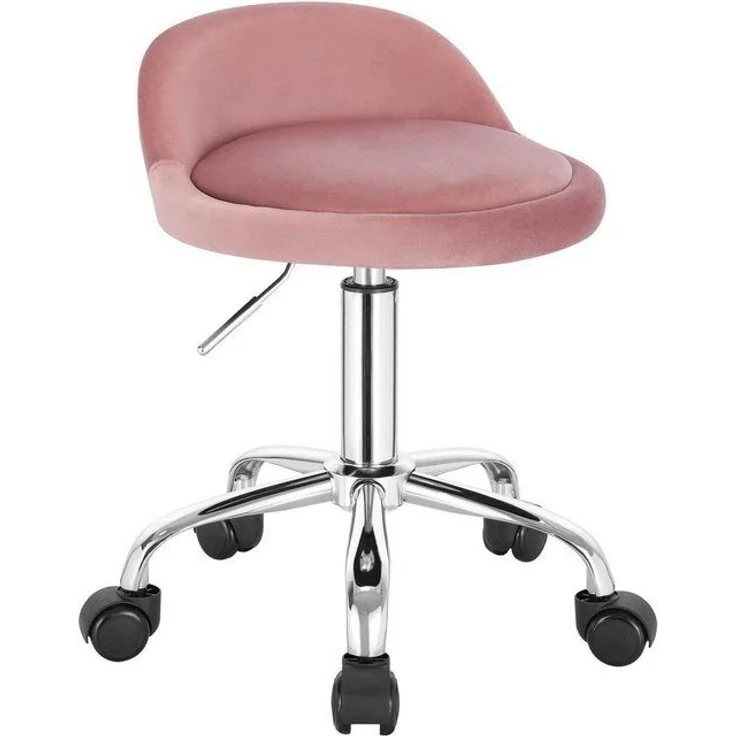 WOLTU Bürohocker mit Rollen, Drehhocker höhenverstellbar, Rollrocker mit niedriger Rückenlehne, Arbeitshocker Rosa, Sitzhöhe 43-54,5 cm BS127rs – Bild 4
