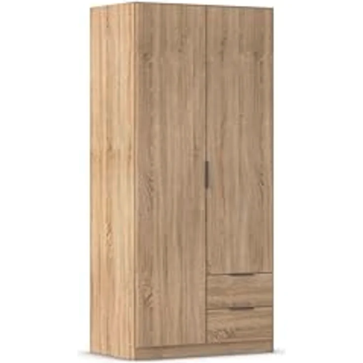 Rauch Möbel Lagoa, Kleiderschrank, Garderobe für Schlafzimmer, Kinderzimmer, Jugendzimmer 2-türig, 2 Schubladen, mit Zubehör Basic, Farbe Eiche Sonoma, Holz, Breite 91 cm – Bild 2