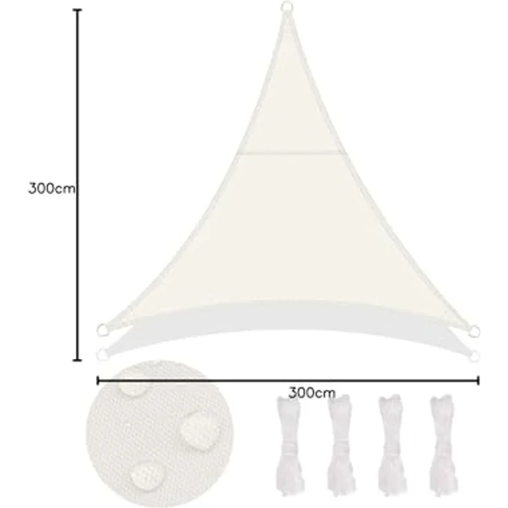 LOVE STORY Sonnensegel Wasserdicht 3 x 3 x 3 m Dreieckig PES Polyester Sonnenschutz Windschutz Balkon Terrasse 95% UV-Schut,für Balkon Garten,Cremeweiß – Bild 8