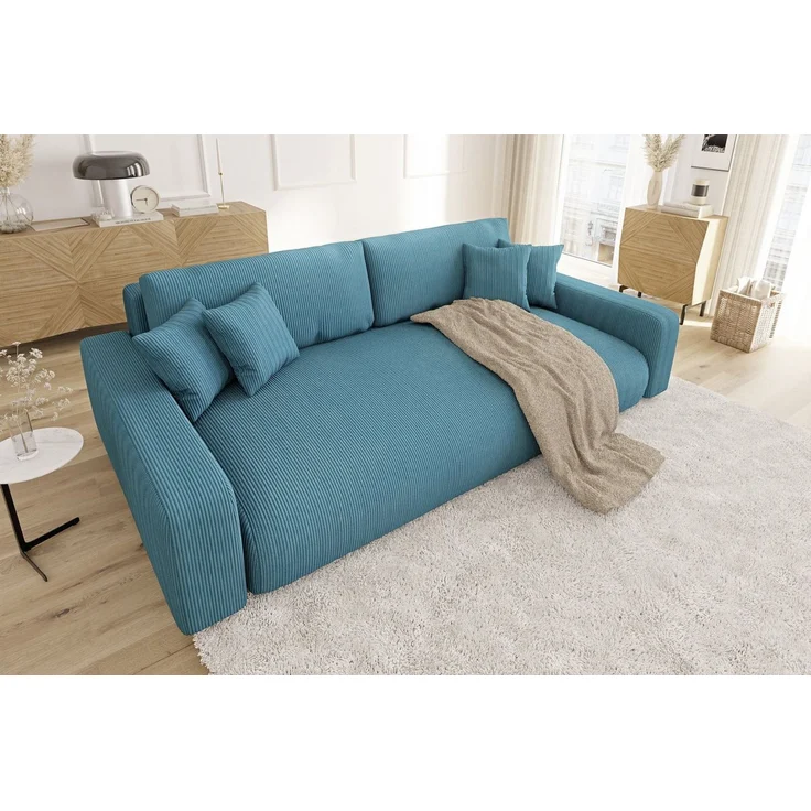 S-Style Möbel Schlafsofa Emma mit Schlaffunktion und Bettkasten in Cord-Stoff – Bild 1