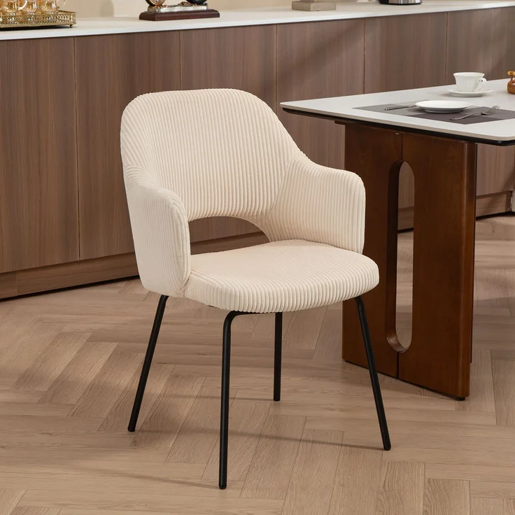 MELAYR, Esszimmerstuhl, Cordbezug, Schalenform, Metallbeine, Fußpolster, Beige, 62.5 x 57 x 85.5 cm – Bild 3