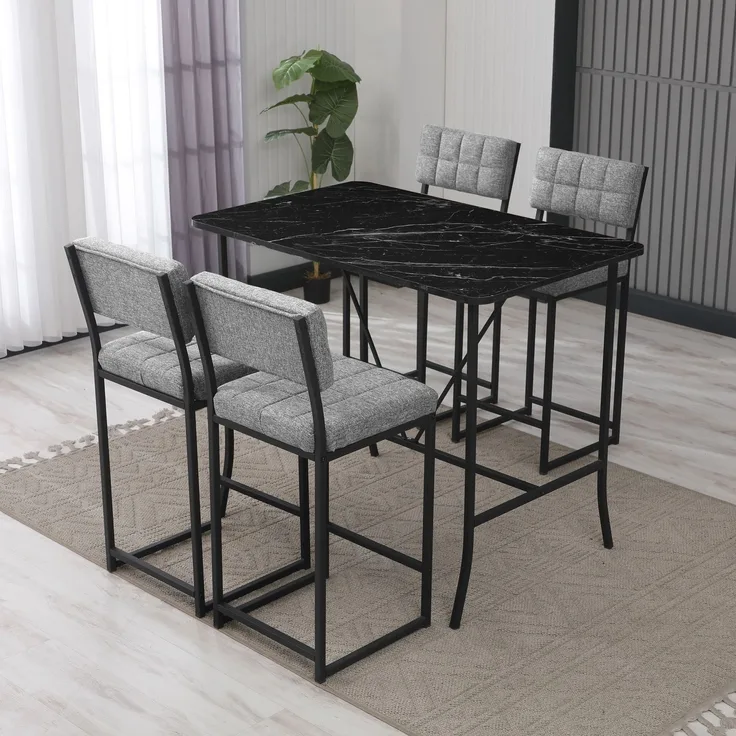 Skye Decor 'Retro - Grey, Black' Bartisch-Set mit Barhockern (5-teilig), Grau / Schwarz, 110 x 92 x 70 cm