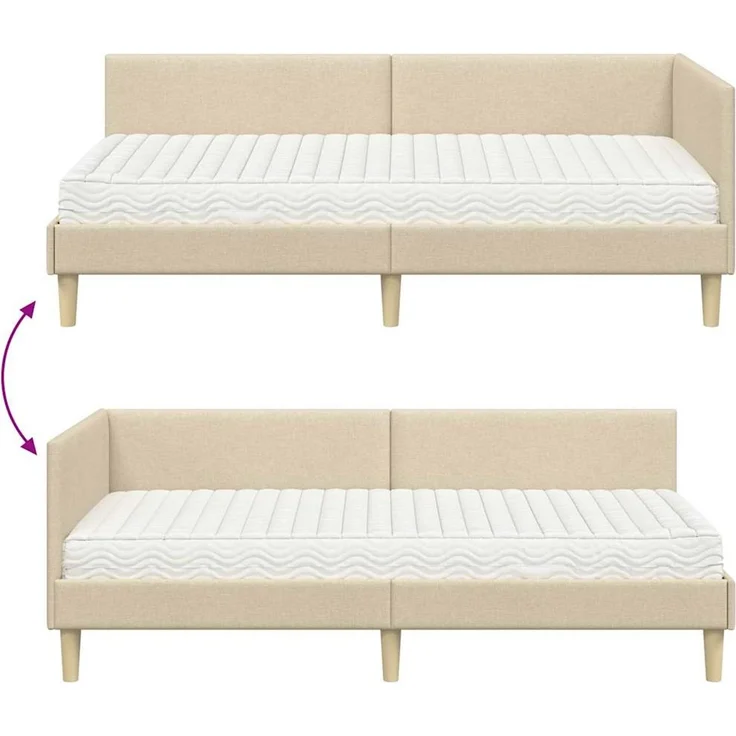 vidaXL Eckbettgestell mit Matratze 2 stk. Creme 100 x 200 cm Stoff 3393755 – Bild 12