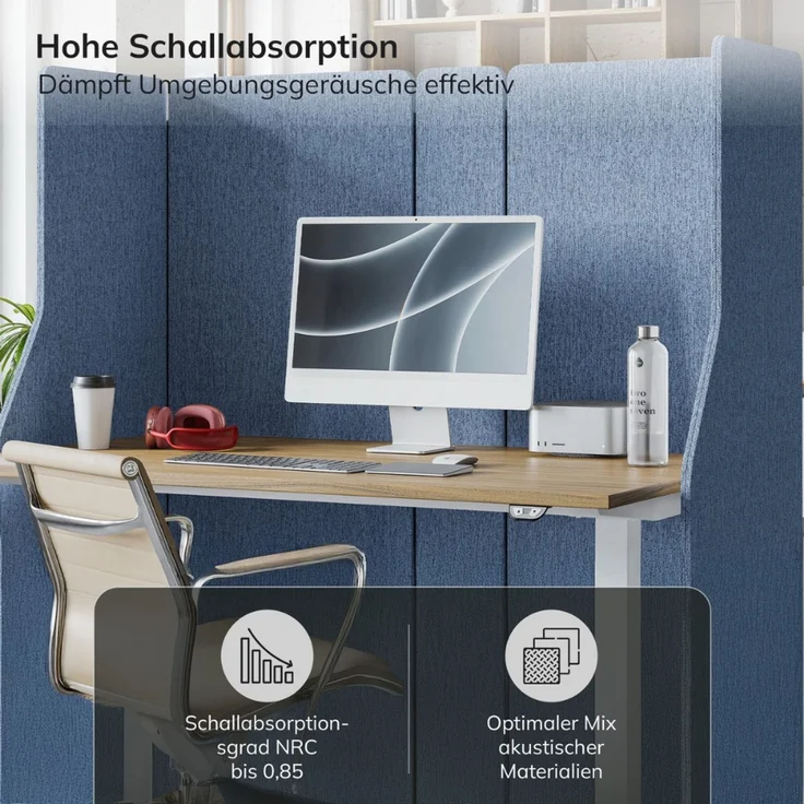 Akustik-Trennwand mit Schalldämmung PEOLT - 145x260x1,8cm Blau | Stellwand Büro Raumteiler Office-Akustikwand Sichtschutz freistehend – Bild 6