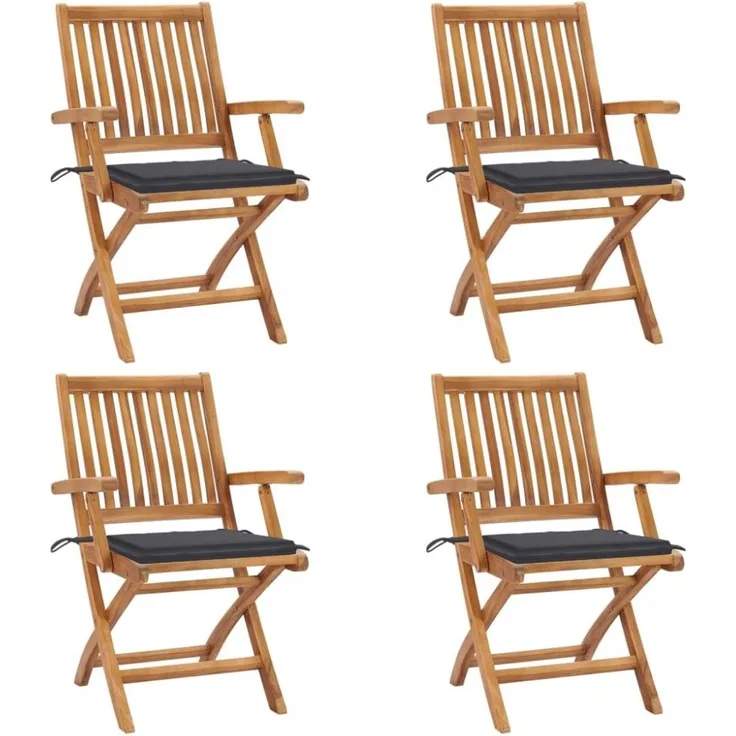 vidaXL Klappbare Gartenstühle mit Kissen 4 Stk. Massivholz Teak 3072723