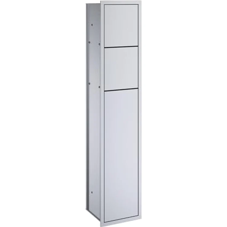 Emco Asis 150 Unterputz-Schrankmodul für das Gäste-WC, Badezimmerschrank als Toilettenpapierhalter & Klobürstenhalter mit extra Fach, Hochschrank mit Push to Open-Funktion, Silber – Bild 2