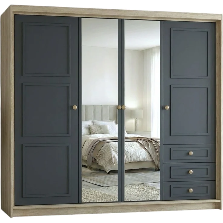 Drehtürenschrank OSLO viertüriger Kleiderschrank mit Schubladen und Metallgriffen – Bild 2