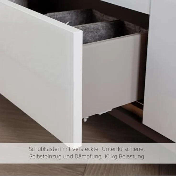 rauch Aditio Box, Kommode, 1-türig, 4 Schubladen, mit Glasfront, mit Softclose-Funktion, Farbe Weiß, BxHxT 120x81x42cm – Bild 6