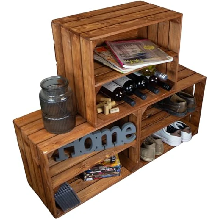 3er Set Massive Obstkiste Apfelkiste Schuhregal Regalkiste Weinregal Weinkiste aus dem Alten Land +++ 50x40x30 cm (Ocker MIT Einlage LÄNGS) – Bild 3