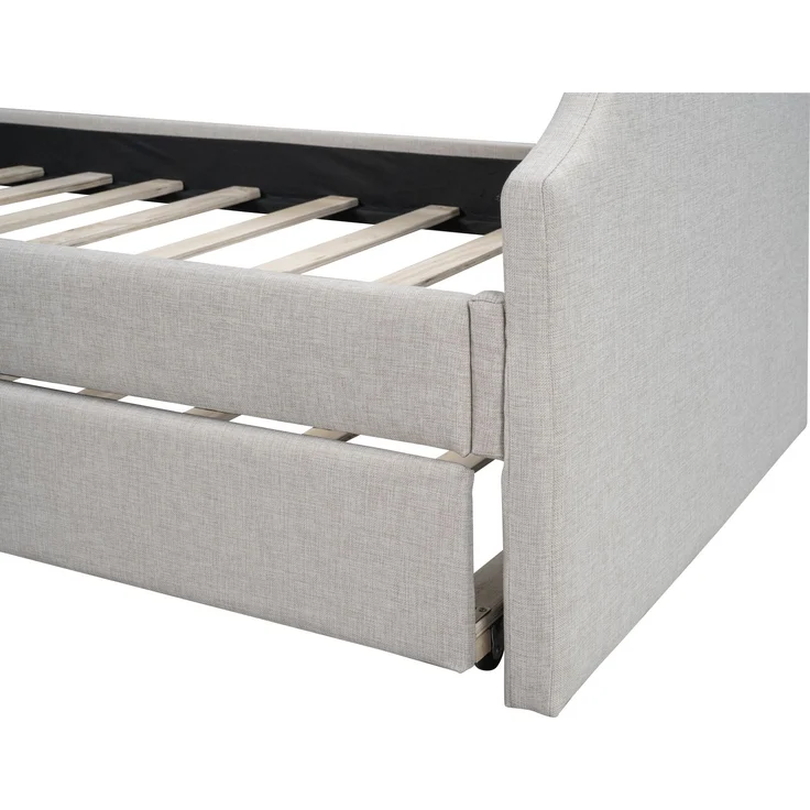 90 x 200(190) DAY-Betten, Gepolstertes Einzeltagesbett mit Rollbett, Beige – Bild 10
