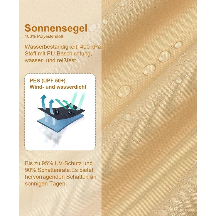 LOVE STORY Sonnensegel Wasserdicht 3x3 m Quadrat PES Polyester Sonnenschutz Windschutz Balkon Terrasse 95% UV-Schut,für Balkon Garten,Sandbeige – Bild 3