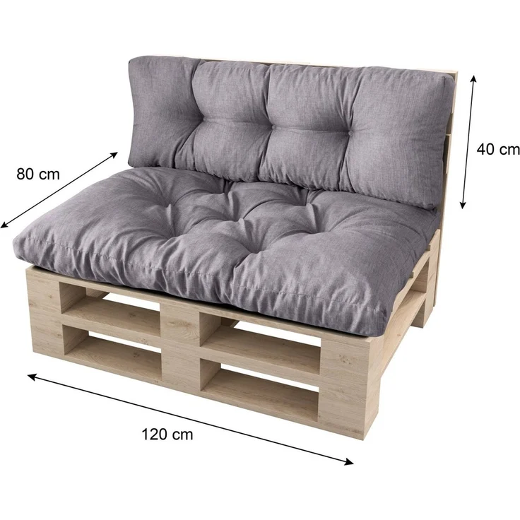 sunnypillow Palettenkissen Malmo - Set Sitzkissen 120x80x12 + Rückenkissen 120x40x15, palettenmöbel palettencouch polsterauflage