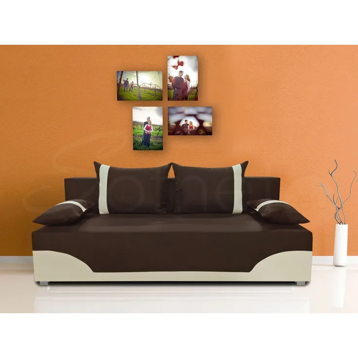 Bettsofa Dario - Klappsofa mit Schlaffunktion und Bettkasten, Schlafsofa, Sofa, Schlafcouch (Braun + Beige (Neo 06 + Dolaro 100))