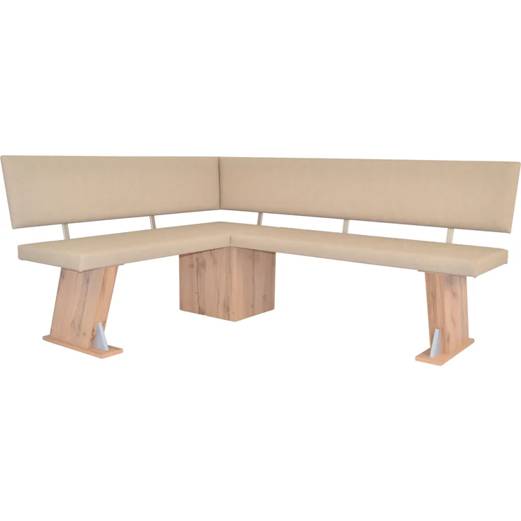 Moderne Eckbankgruppe in Eichedekor, Schenkel 150 x 182 cm, Auszugstisch, Kunstleder beige – Bild 4