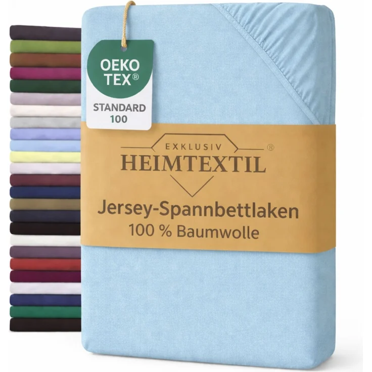 EXKLUSIV HEIMTEXTIL Jersey Spannbettlaken Premium 200x200 cm Hellblau 100% Baumwolle Öko - Tex Zertifiziert Bed-Sheet Bettlaken Spannbetttuch Topper Leinentuch – Bild 1