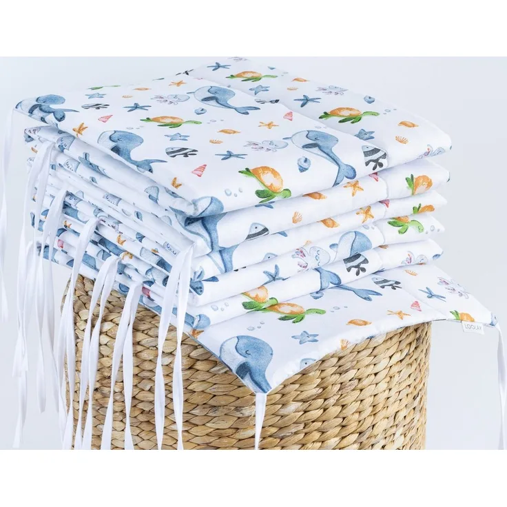 Loolay Bettnestchen Meer Ozean Wal Fische Schildkröte Baumwolle Babybett BETTUMRANDUNG, (Bett 140 x 70cm - 420, 210 cm, 120 x 60cm - 360, 180 cm, Babyausstattung Umrandung Kopfschutz Kantenschutz Bettschlange), PREMIUM Baby GESCHENK! 100% Bio Baumwolle!