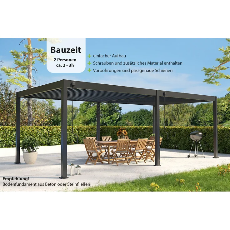 Weide Deluxe | Pergola Voll Aluminium freistehend | 3,6 x 7,2 M | Lamellendach anthrazit – Bild 5