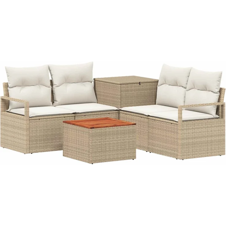 vidaXL Sofa Set 6 stk. Beige und Cremeweiß Polyrattan und Stahl 3447254 – Bild 2