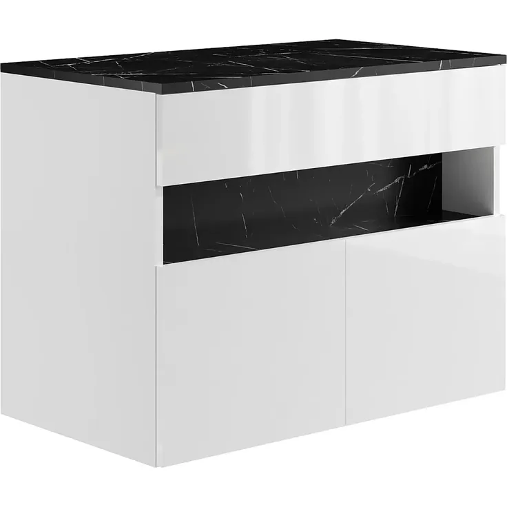 Vente-unique - POGEZA Waschbeckenmöbel Holz, Platte SchwarzWeiß - B 46 cm x H 60 cm x L 80 cm