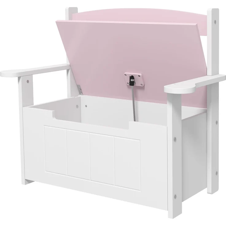 JARDJ Kinder-Aufbewahrungsbank mit Rückenlehne und Soft-Close-Deckel, Tragkraft 30 kg, für Spielzimmer, 68,5 x 34 x 58 cm, Rosa und Weiß – Bild 2