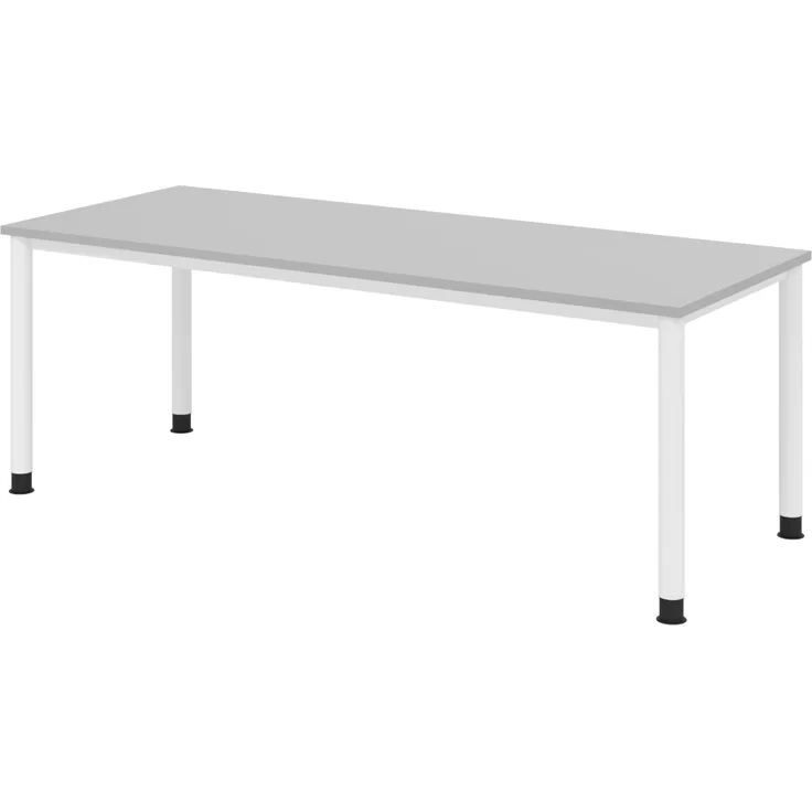 bümö höhenverstellbarer Schreibtisch H-Serie 200x80 cm in grau, Gestell in Weiß - PC Tisch für's Büro manuell höhenverstellbar, Computertisch verstellbar, HS-20-5-W