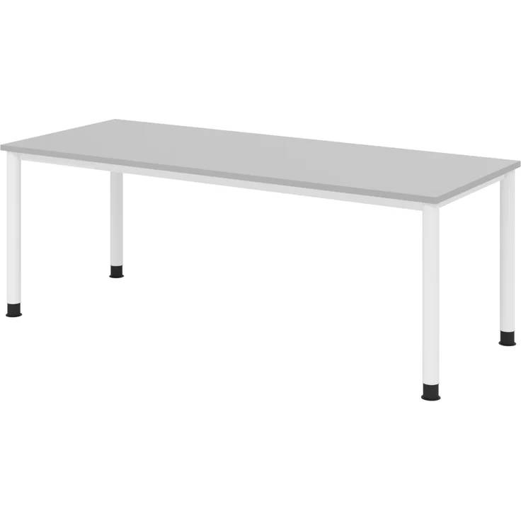 bümö höhenverstellbarer Schreibtisch H-Serie 200x80 cm in grau, Gestell in Weiß - PC Tisch für's Büro manuell höhenverstellbar, Computertisch verstellbar, HS-20-5-W – Bild 1