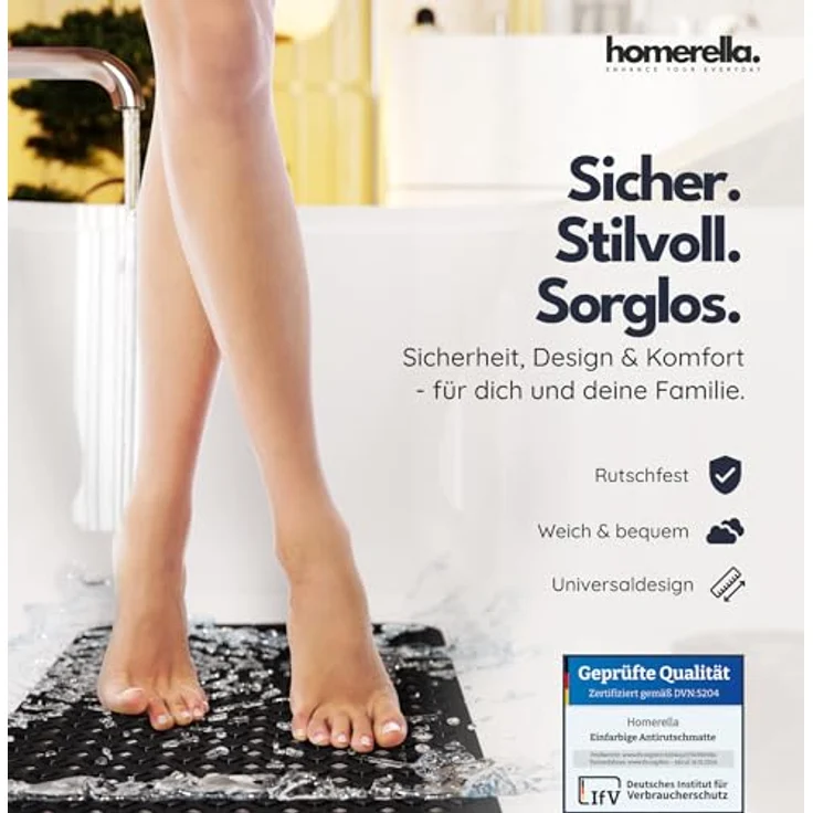 Homerella Badematte rutschfest Hautsensitiv 88x39cm, INKL. AUFHÄNGUNG, Antirutschmatte Badewanne BPA frei, Duschmatte schimmelresistent & maschinenwaschbar – Bild 3