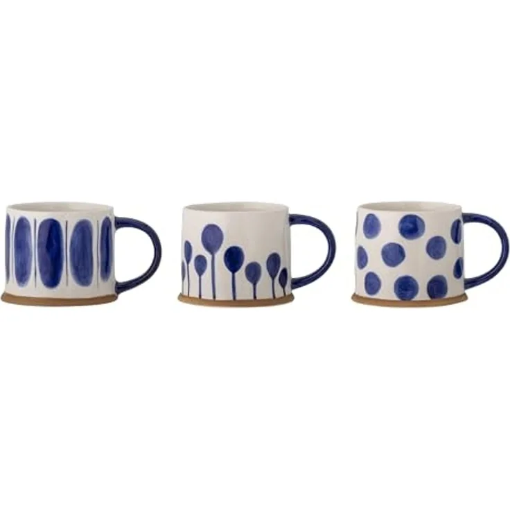 Bloomingville CREATIVE COLLECTION Linora Becher, Tasse, Blue, Steingut, T11xH8,5 cm, 3er-Set, 450 ml