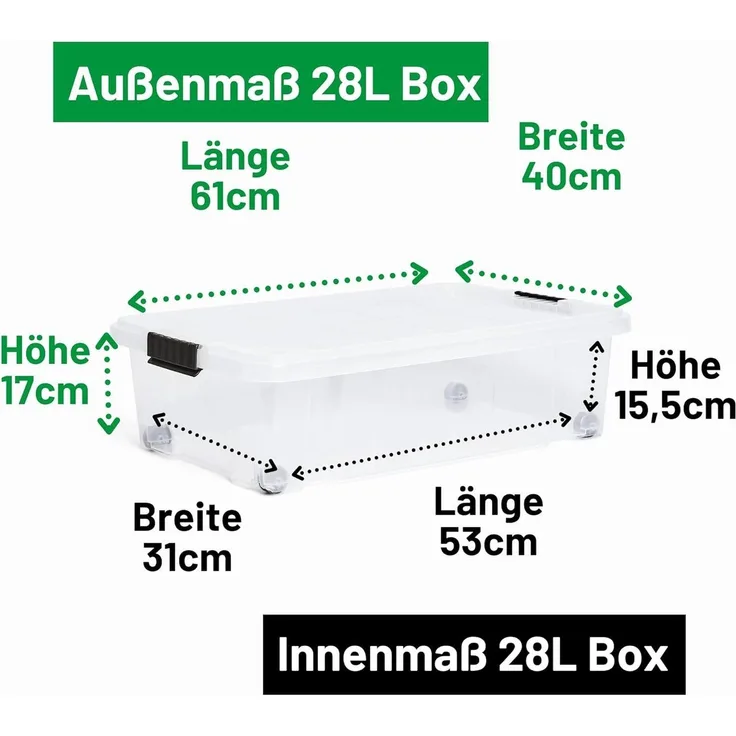 Novaliv Aufbewahrungsbox 30541+1xTRA (1 St), Novaliv Unterbett Aufbewahrungsbox mit Rollen Deckel 28L transparente