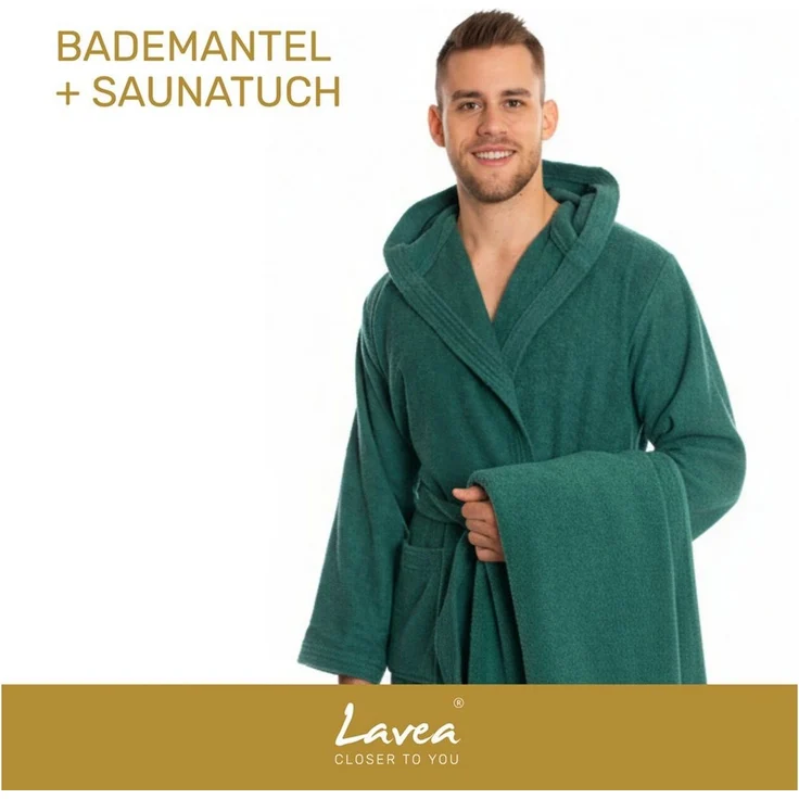 Lavea Saunatuch MEXICO Saunahandtuch 80×200 cm – optional mit Bademantel/Morgenmantel, Baumwolle (Set, 2-St), Hochwertiges Walkfrottier – Saunatuch oder Set mit Unisex-Bademantel – Bild 1