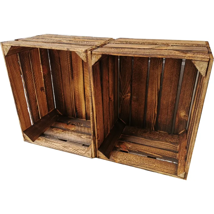 Holzkisten 2er Set Vintage Geflammt 50 x 40 x 30cm