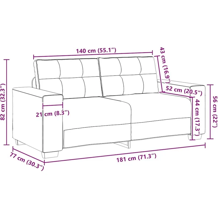 vidaXL Zweisitzer-Sofa Weinrot 180x77x82 cm Samt 4105126 – Bild 9