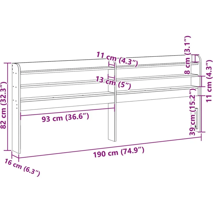 vidaXL Kopfteil mit Ablagen Wachsbraun 180 cm Massivholz Kiefer 850943 – Bild 9