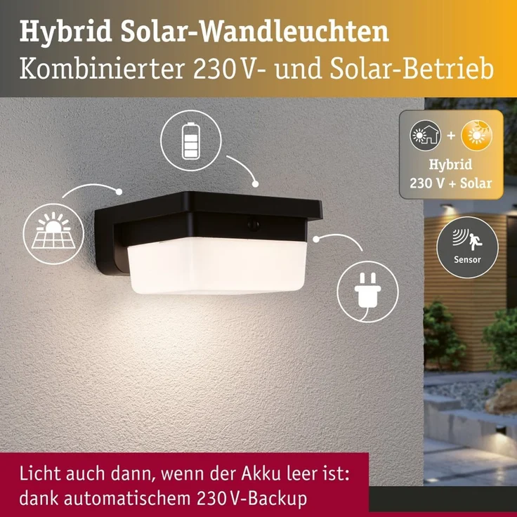 Paulmann 95748 Hybrid 230V + Solar Wandleuchte Isleen House IP44 Warmweiß – Bild 5