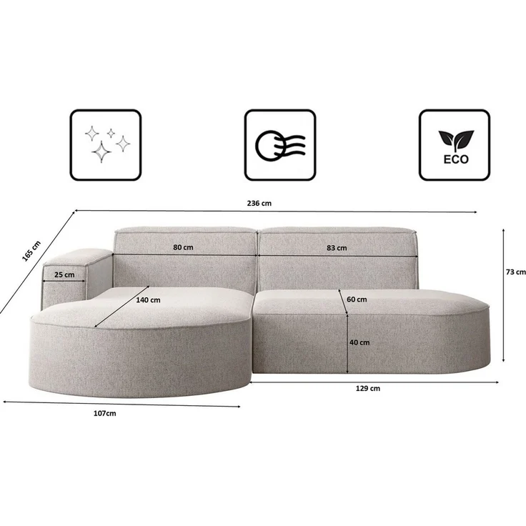Kaiser Möbel Ecksofa Designer MODENA STUDIO L stoff Verita, Ecksofa, Cord Sofa, L-Form, Links/Rechts wählbar – Bild 2