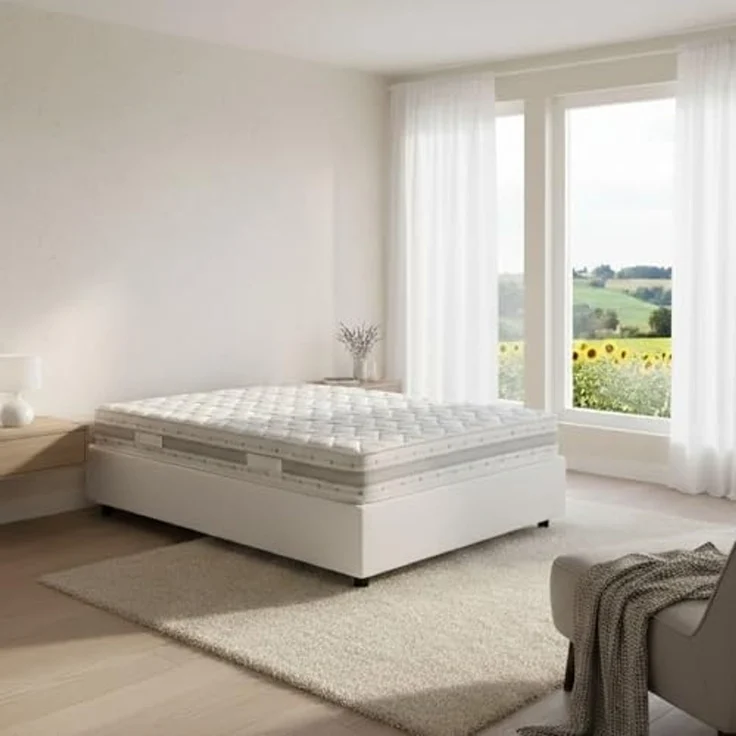 Talamo Italia - Chiara Doppelbett, Bettkasten mit Stoffbezug, 100 % Made in Italy, Öffnung vorne, inklusive Matratze 120 x 190 cm, Weiß – Bild 1