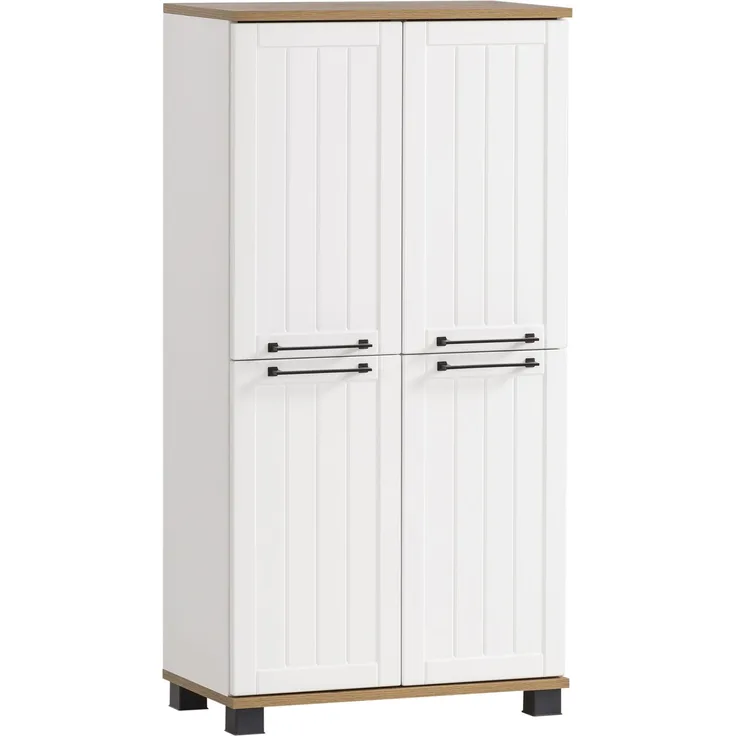 Schildmeyer ‘Jelda‘ Badezimmer Highboard, Mattweiß Eiche Landhaus, Breite 59,8 cm, Made in Germany