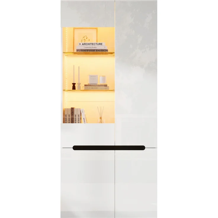 ZUBALIYA Vitrine 80x35 cm mit LED-Beleuchtung mit Sicherheitsgeländer in Weiß, ideale Lösung für kleine Räume, robuste Verarbeitung, langlebige Materialien, einfache Selbstmontage – Bild 12